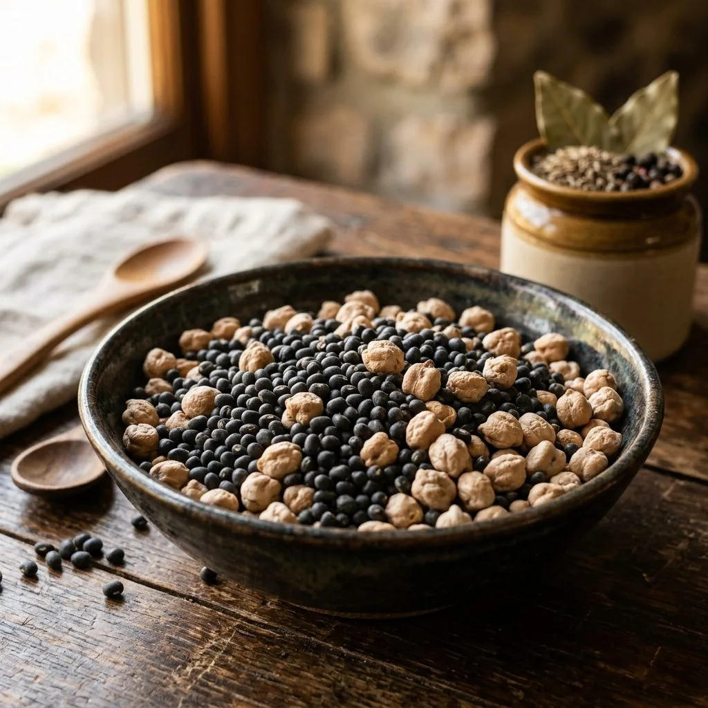 Macro red lentils and chickpeas
