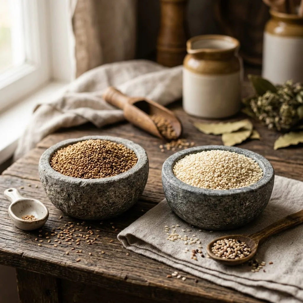 Hulled and natural sesame seeds